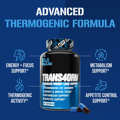 EVL Thermogenic Fat Burner Support - Fast Acting Weight Loss Energy and Appetite Support - Trans4orm Green Tea Supplement - Maple Wellness Supplements