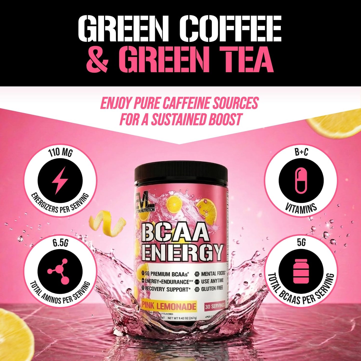 Evlution EVL BCAAs Amino Acids Powder - BCAA Energy Pre Workout Powder for Muscle Recovery Lean Growth and Endurance - Rehydrating Post Workout Recovery - Maple Wellness Supplements