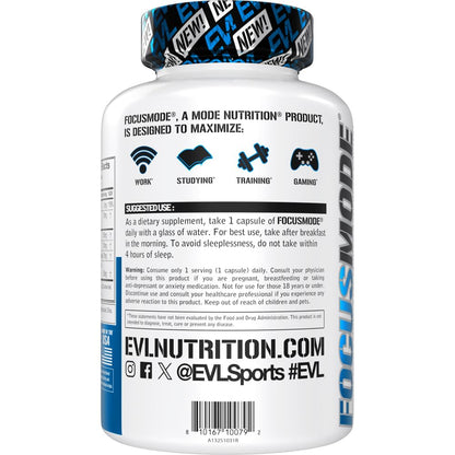 Evlution Nutrition Mental Energy and Focus Supplement for Adults - Nootropics Brain Support Supplement with Caffeine L Theanine Alpha GPC and L-Tyrosine - Focus Pills for Sustained Peak Performance - Maple Wellness Supplements