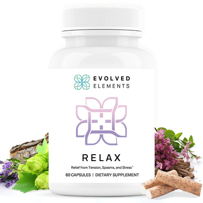Evolved Elements All-Natural Muscle Relaxer | 60 Capsules | Spasm Relief with Magnesium, Passion Flower, and Valerian Root | Relieves Muscle Spasms, Tension, and Promotes Calmness - Maple Wellness Supplements