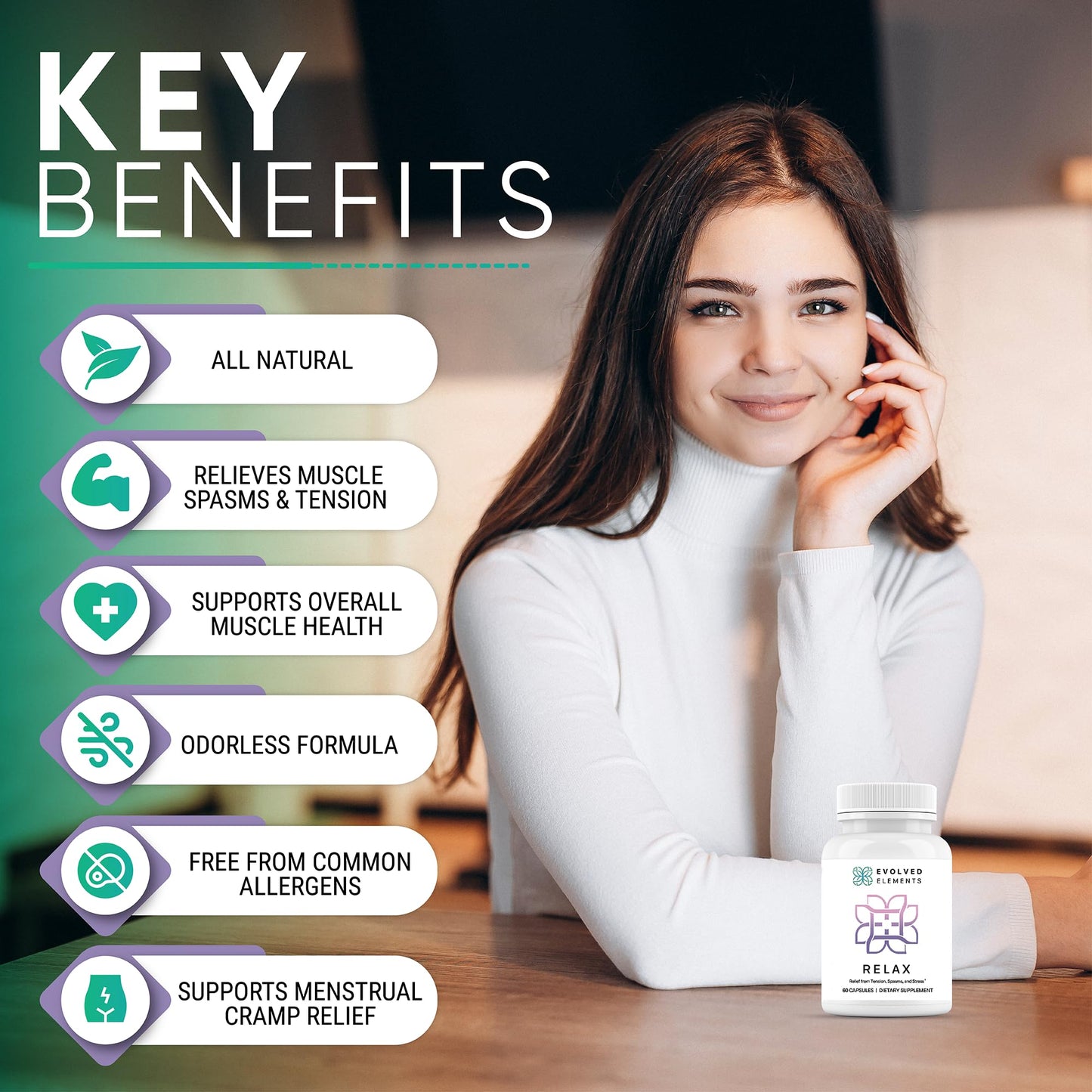 Evolved Elements All-Natural Muscle Relaxer | 60 Capsules | Spasm Relief with Magnesium, Passion Flower, and Valerian Root | Relieves Muscle Spasms, Tension, and Promotes Calmness - Maple Wellness Supplements