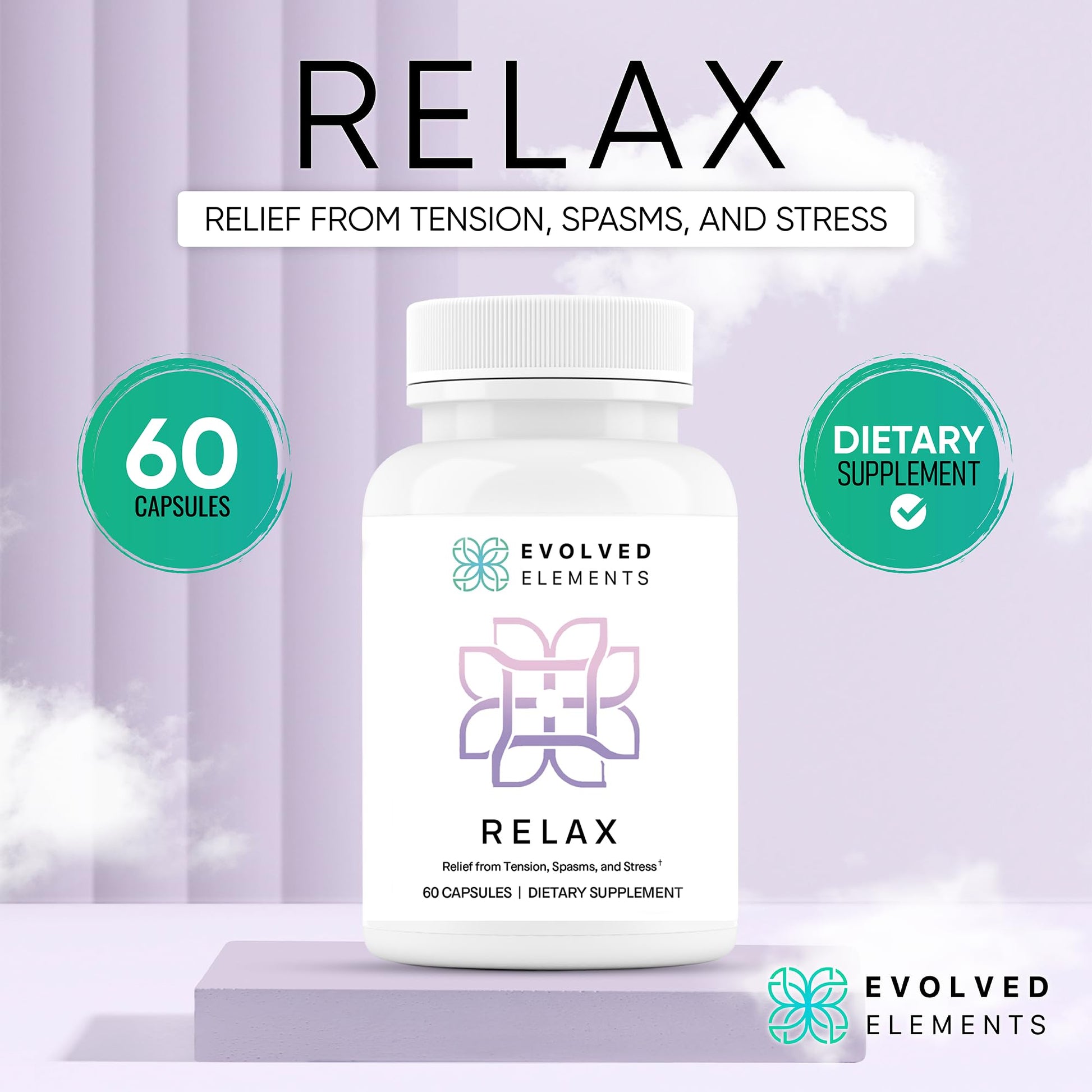 Evolved Elements All-Natural Muscle Relaxer | 60 Capsules | Spasm Relief with Magnesium, Passion Flower, and Valerian Root | Relieves Muscle Spasms, Tension, and Promotes Calmness - Maple Wellness Supplements