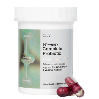 Evvy Women's 3-in-1 Complete Probiotic I Daily Probiotic Supplement to Reduce Bloating I Supports Gut, Urinary & Vaginal Health | Includes Vaginal Probiotics for Feminine Care | 30 Day Supply - Maple Wellness Supplements