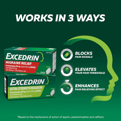 Excedrin Extra Strength Pain Relief Caplets – Headache Relief – 100 Count - Maple Wellness Supplements