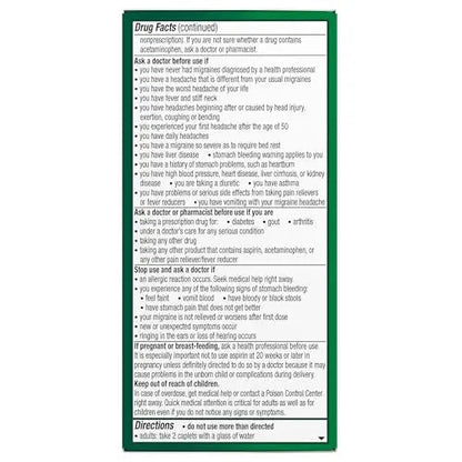 Excedrin Migraine Relief Caplets for Migraine Symptoms, Acetaminophen 250mg, Aspirin 250mg, Caffeine 65mg, Pain Reliever, 100 Count - Maple Wellness Supplements