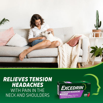 Excedrin Tension Headache Relief Caplets, Acetaminophen 500mg, Caffeine 65mg, Pain Reliever, Aspirin-Free, 100 Count - Maple Wellness Supplements