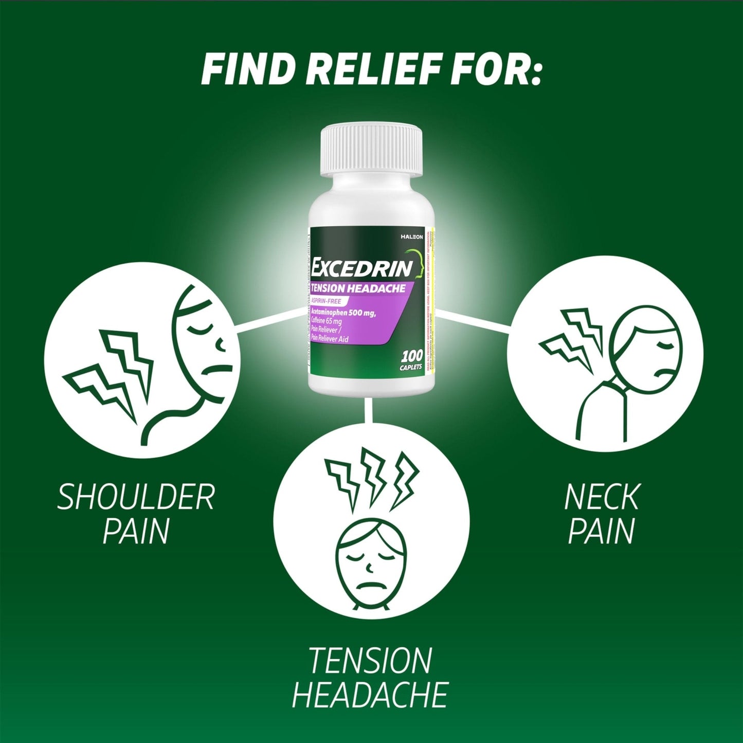 Excedrin Tension Headache Relief Caplets, Acetaminophen 500mg, Caffeine 65mg, Pain Reliever, Aspirin-Free, 100 Count - Maple Wellness Supplements
