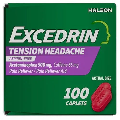 Excedrin Tension Headache Relief Caplets, Acetaminophen 500mg, Caffeine 65mg, Pain Reliever, Aspirin-Free, 100 Count - Maple Wellness Supplements