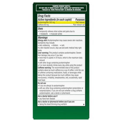 Excedrin Tension Headache Relief Caplets, Acetaminophen 500mg, Caffeine 65mg, Pain Reliever, Aspirin-Free, 100 Count - Maple Wellness Supplements