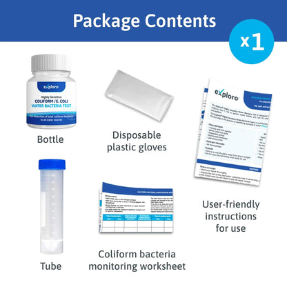 Exploro® Bacteria Water Test Kit, Pond Water Test Kit, Pool Water Testing Kit, Water Testing Kits for Drinking Water for Coliform (E. coli), EPA Approved Pool Test Kit (1 Pack) - Maple Wellness Supplements