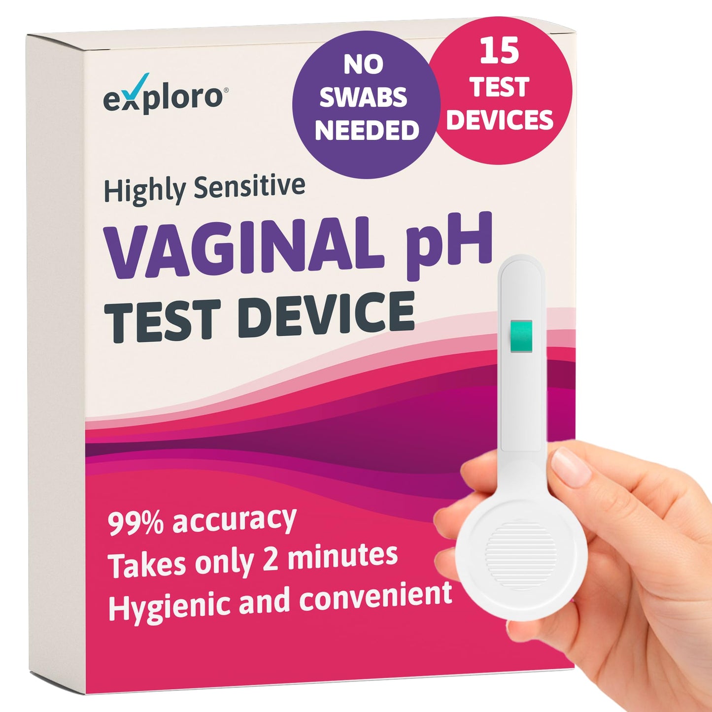 Exploro Vaginal pH Balance Test, PH Balance for Women, Vaginal Health pH Test Device, Vaginal Infection Test Kit Alternative to pH Test Strips & PhD Boric Acid, (Pack of 15) Devices - Maple Wellness Supplements