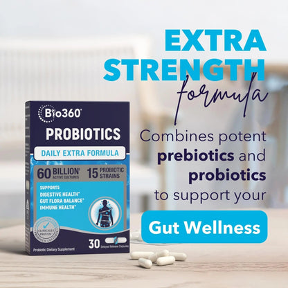 Extra Strength Probiotic for Digestive Health and Immune Support, 60 Billion CFU & 15 Strains, Gut Health Probiotics for Men and Women Supports Occasional Constipation, Diarrhea, Gas & Bloating, 30CT - Maple Wellness Supplements