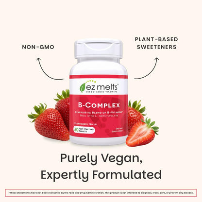EZ Melts Dissolvable B-Complex - Vitamin B Complex - Provides Energy Metabolism & Heart Health Support - with Methylated B12 & Folate - Non-GMO & Vegan - Maple Wellness Supplements