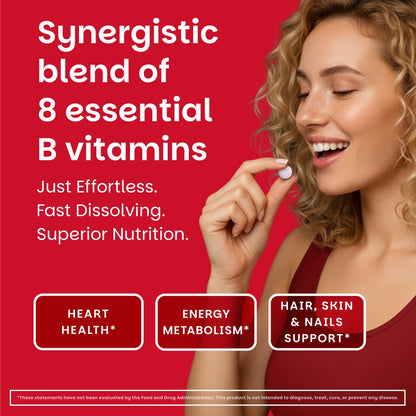 EZ Melts Dissolvable B-Complex - Vitamin B Complex - Provides Energy Metabolism & Heart Health Support - with Methylated B12 & Folate - Non-GMO & Vegan - Maple Wellness Supplements