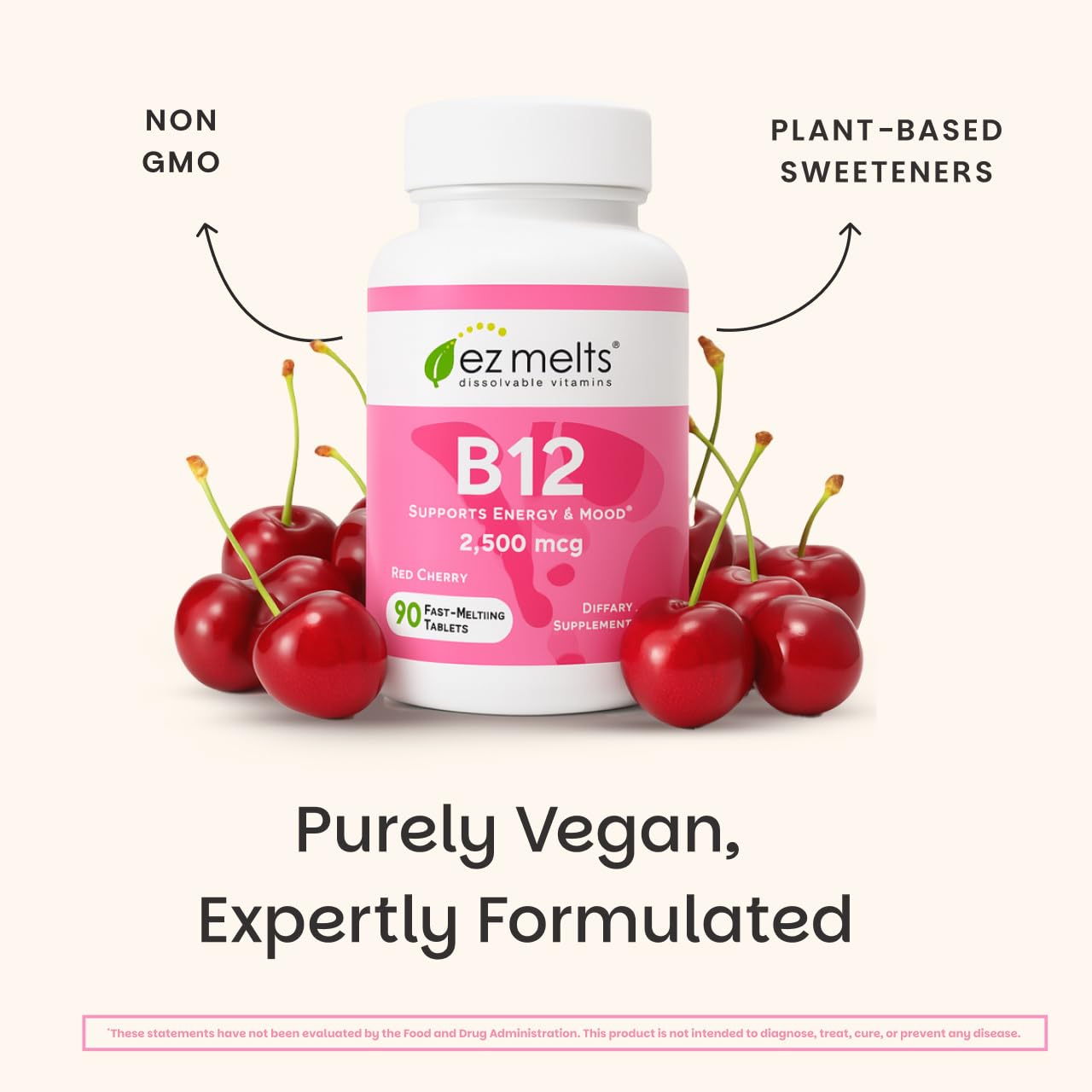 EZ Melts Dissolvable B12 2,500 mcg - Vitamin B12 for Energy & Immune Support - Non-GMO, Vegan & Gluten-Free - Maple Wellness Supplements