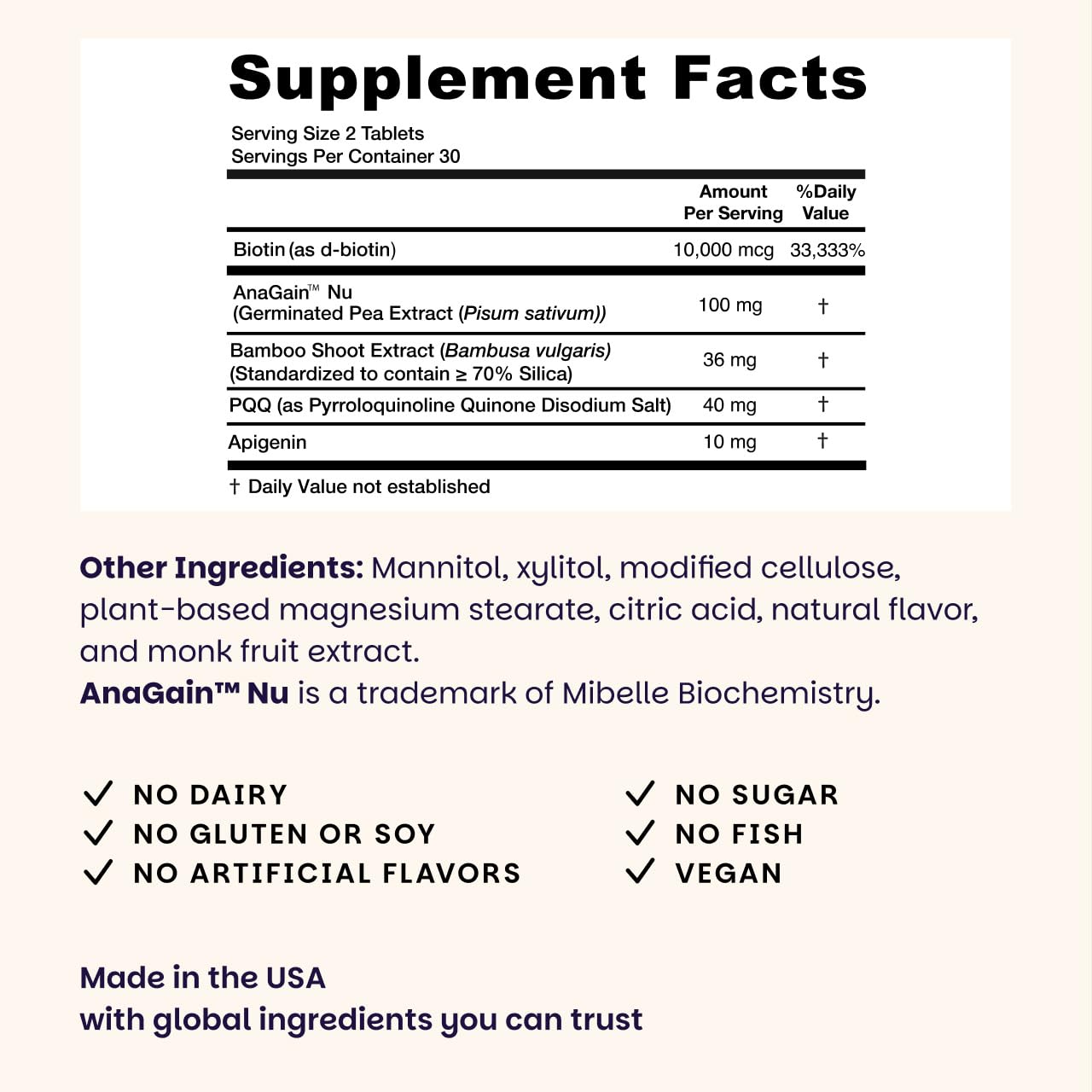 EZ Melts Hair Health Complete - Hair Supplement to Support Strength & Growth - Includes AnaGain Nu, Biotin, Apigenin, Bambo Silica & More - 60 Sublingual Tablets (30 Servings) - Maple Wellness Supplements