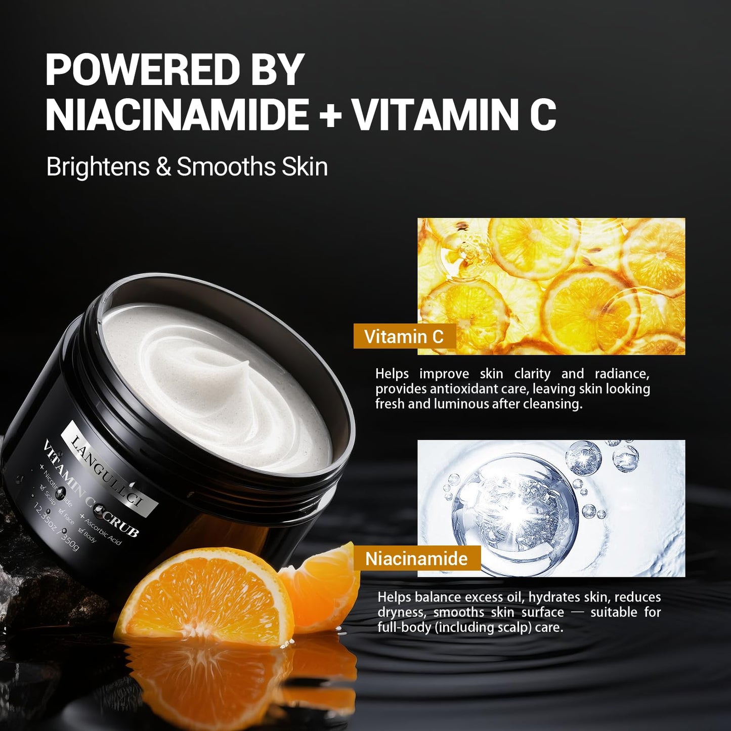 Face, Body & Scalp Scrub, 3-in-1 Gentle Microdermabrasion Exfoliating Scrub with Niacinamide & Vitamin C, Deep Cleansing, Oil Control, Dead Skin Removal, Pore-Refining for Smooth Radiant Skin, 12.3 oz - Maple Wellness Supplements