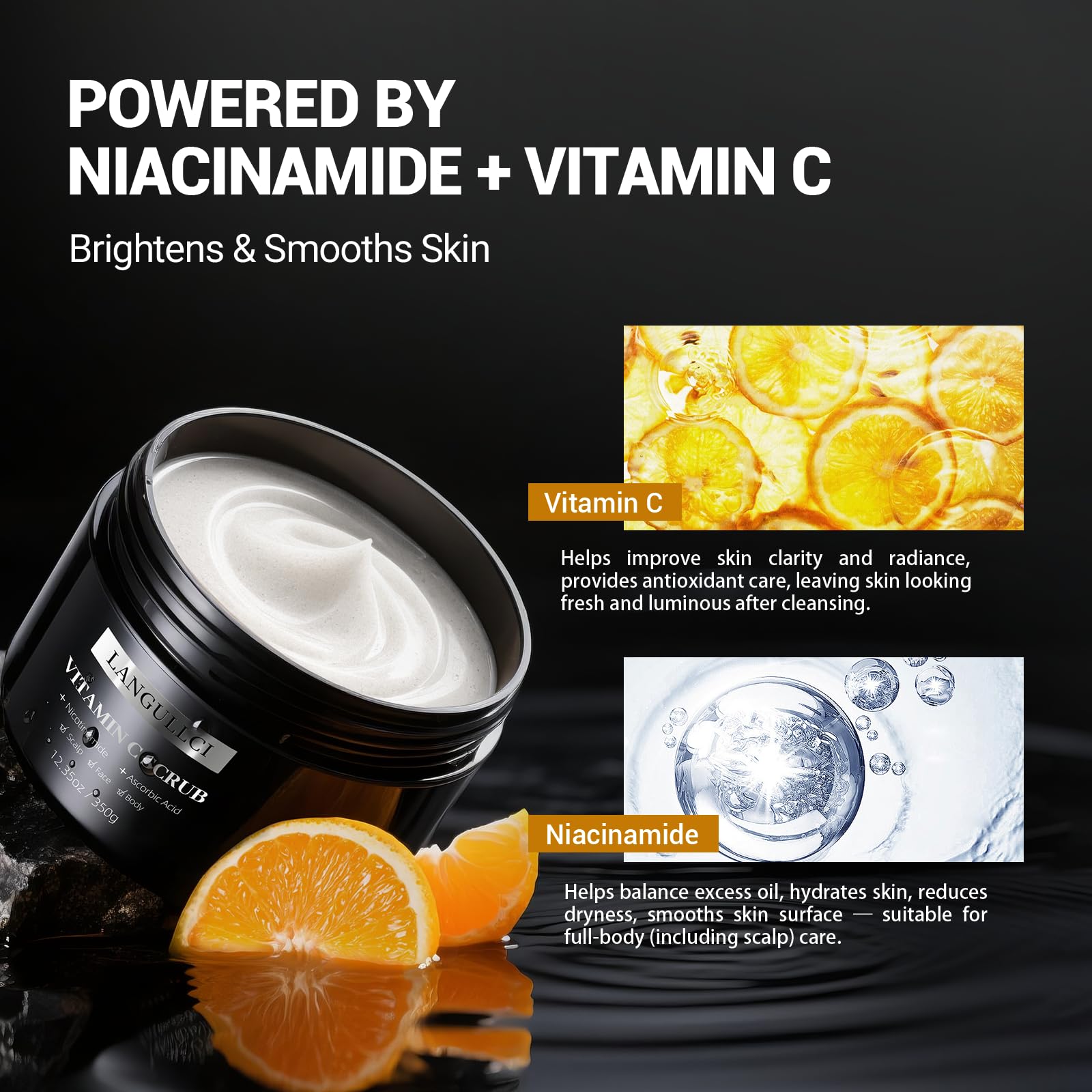 Face, Body & Scalp Scrub, 3-in-1 Gentle Microdermabrasion Exfoliating Scrub with Niacinamide & Vitamin C, Deep Cleansing, Oil Control, Dead Skin Removal, Pore-Refining for Smooth Radiant Skin, 12.3 oz - Maple Wellness Supplements