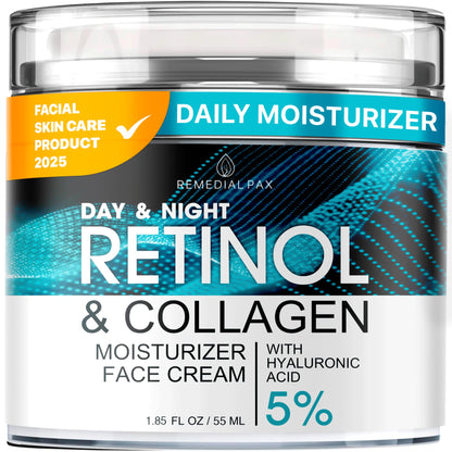 Face Moisturizer Retinol Cream, Anti Aging Neck Firming Cream, Collagen Day & Night Face Cream with Hyaluronic Acid for Women & Men, 1.85 Fl Oz - Maple Wellness Supplements