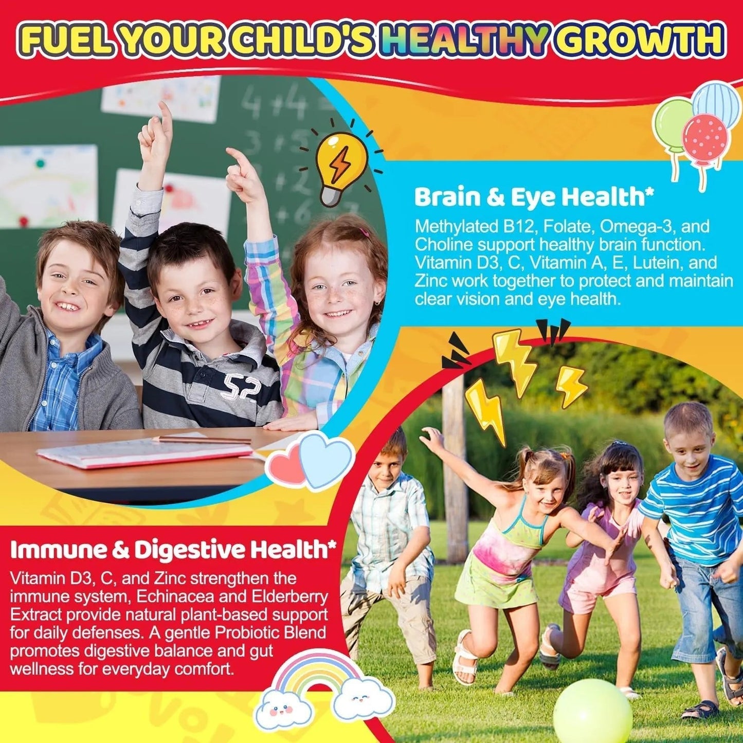 Fajeckma Organic Kids Multivitamin Gummies: Sugar Free Multi Vitamin Gummy with Vitamins D3 Iron Omega Probiotic Elderberry Calcium Zinc Dha - Maple Wellness Supplements