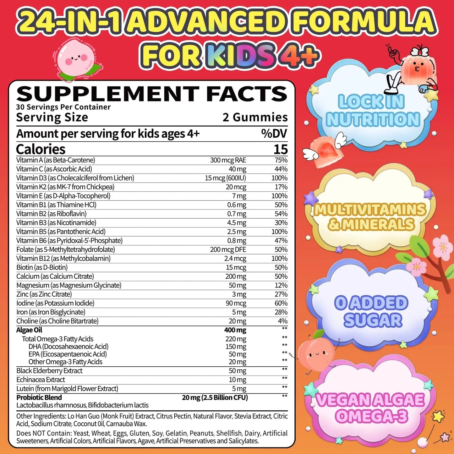 Fajeckma Organic Kids Multivitamin Gummies: Sugar Free Multi Vitamin Gummy with Vitamins D3 Iron Omega Probiotic Elderberry Calcium Zinc Dha - Maple Wellness Supplements