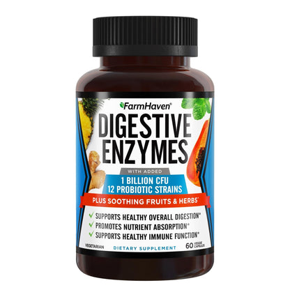 FarmHaven Digestive Enzymes with 18 Probiotics & Herbs | Papaya, Bromelain, Protease & More for Lactose Absorption & Better Digestion | Helps Bloating - Maple Wellness Supplements