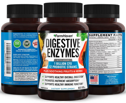 FarmHaven Digestive Enzymes with 18 Probiotics & Herbs | Papaya, Bromelain, Protease & More for Lactose Absorption & Better Digestion | Helps Bloating - Maple Wellness Supplements