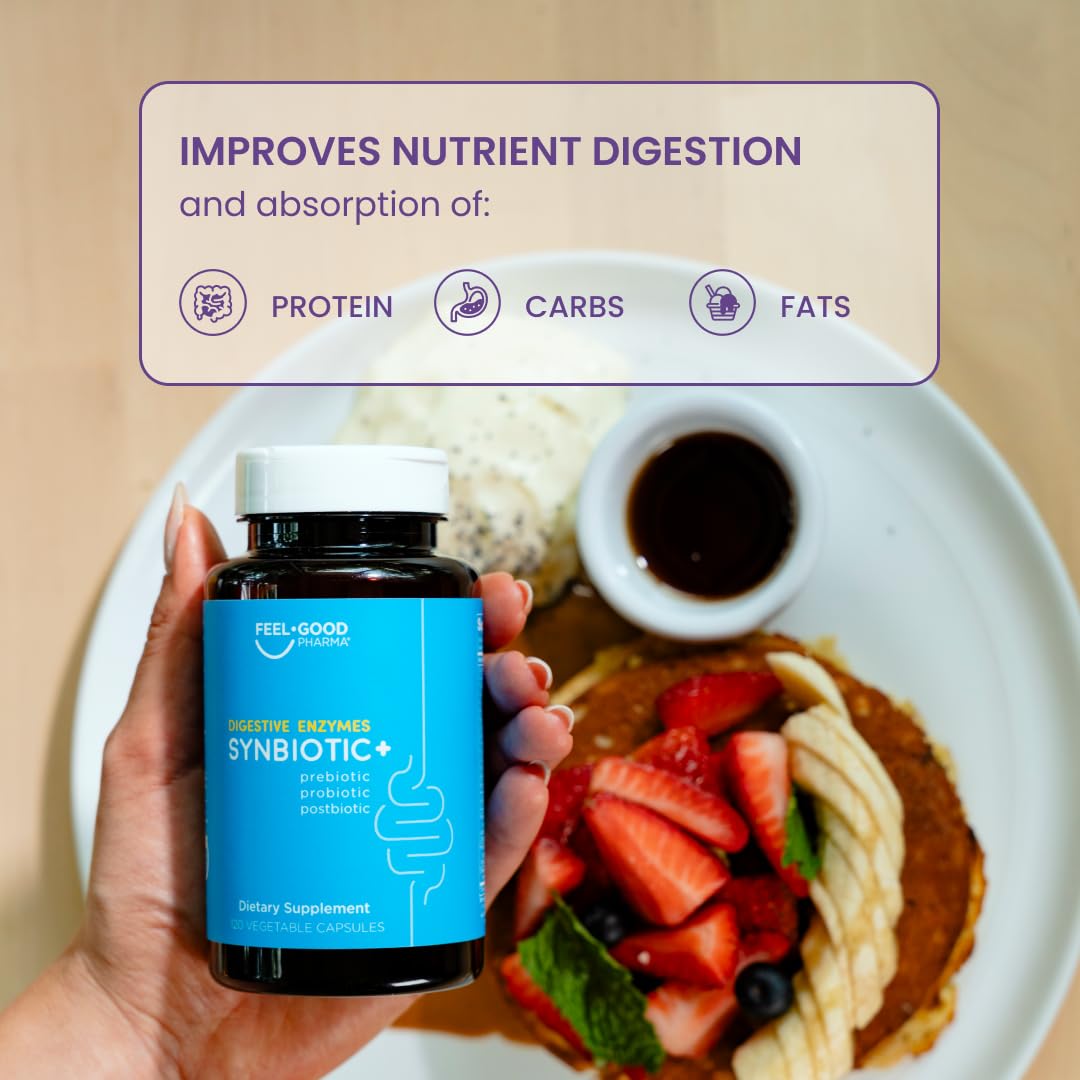 Feel Good Digestive Enzymes 4-in-1 Synbiotic+ – with Prebiotics, Probiotics & Postbiotics – Gut Health, Digestion & Bloating Relief - Maple Wellness Supplements