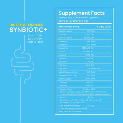 Feel Good Digestive Enzymes 4-in-1 Synbiotic+ – with Prebiotics, Probiotics & Postbiotics – Gut Health, Digestion & Bloating Relief - Maple Wellness Supplements