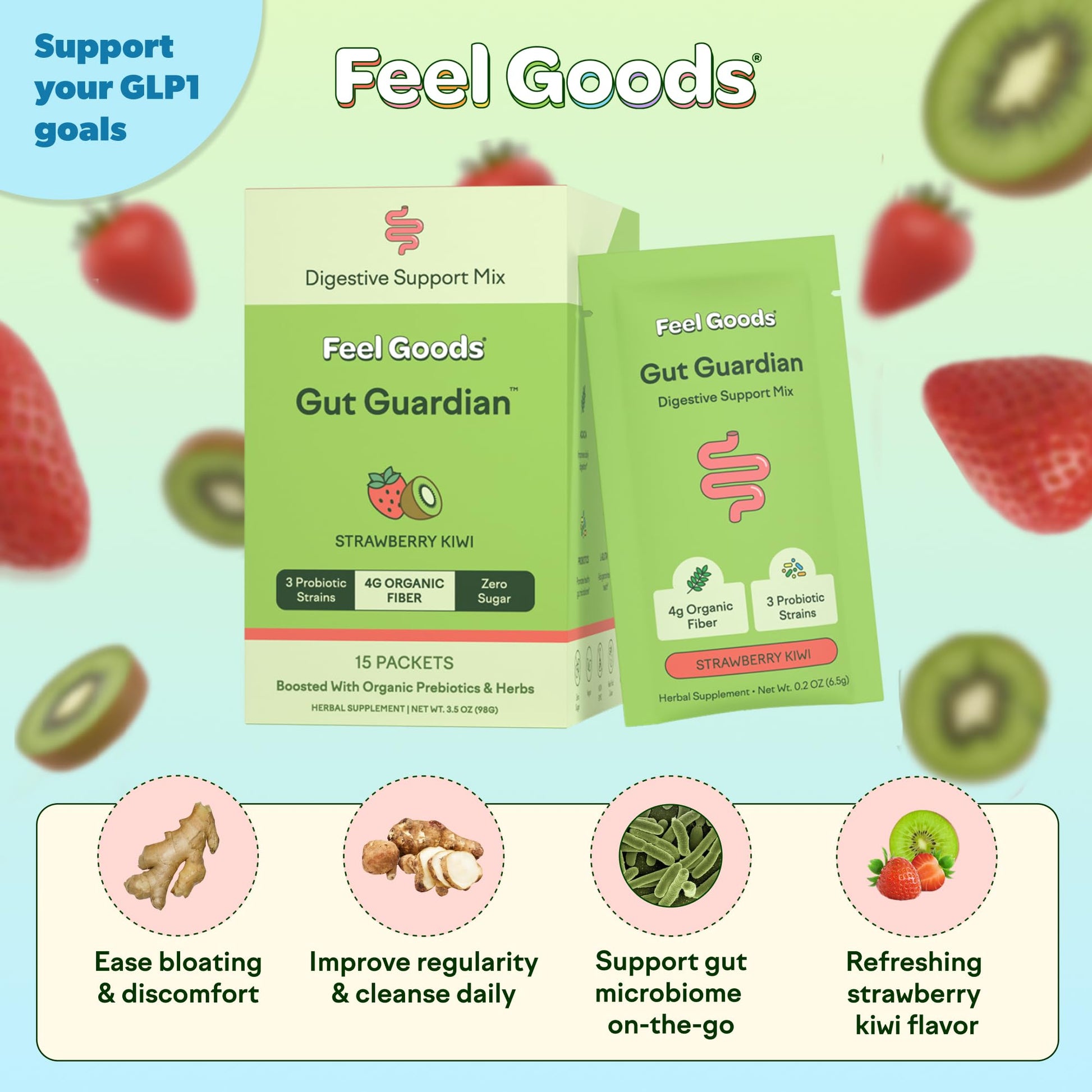 Feel Goods Gut Guardian, Gut Health Powder Packets - Probiotic Fiber with Prebiotics & L Glutamine for Digestive Health, Bloating Relief & Digestion Support, Gut Cleanse - Maple Wellness Supplements