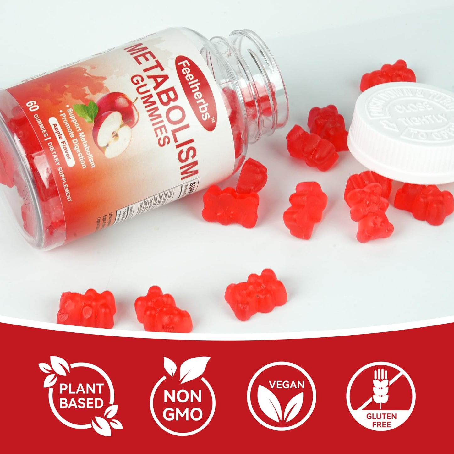 Feelherbs Metabolism Gummies for Women and Men Digestion & Energy, 60 Count Apple Cider Vinegar Gummies with Vitamin B12 & Beet Root, Chewable Keto ACV Vitamin for Metabolism & Detox Cleanse - Maple Wellness Supplements