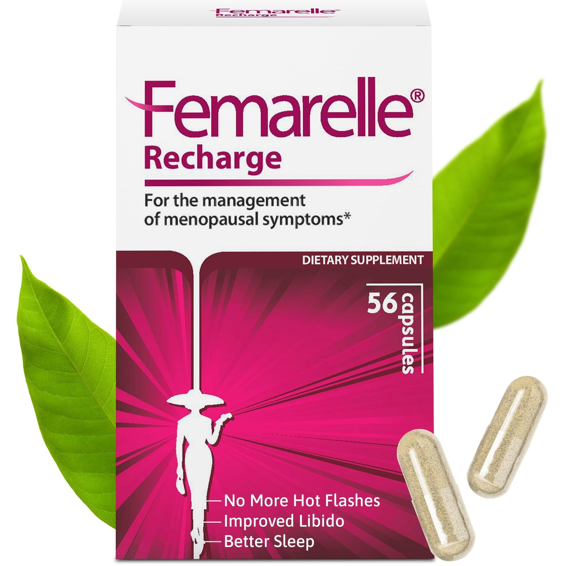 Femarelle® Recharge – Menopause Supplement for Women - Clinically Proven Menopause Relief - Hot Flashes, Night Sweats, Sleep & Libido Support Within 1st Month, Gluten-Free, GMO-Free & Hormone Free - Maple Wellness Supplements