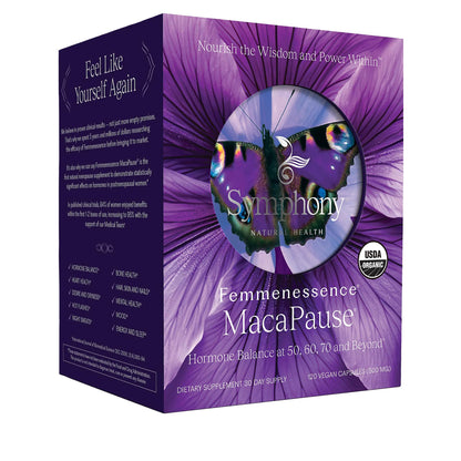 Femmenessence® MacaPause® – Clinically Proven Postmenopausal Organic Vegan Supplement for Natural Hormone Balance, Menopause Symptom Relief, Bone & Heart Health (120 Capsules, 30 Day Supply) - Maple Wellness Supplements
