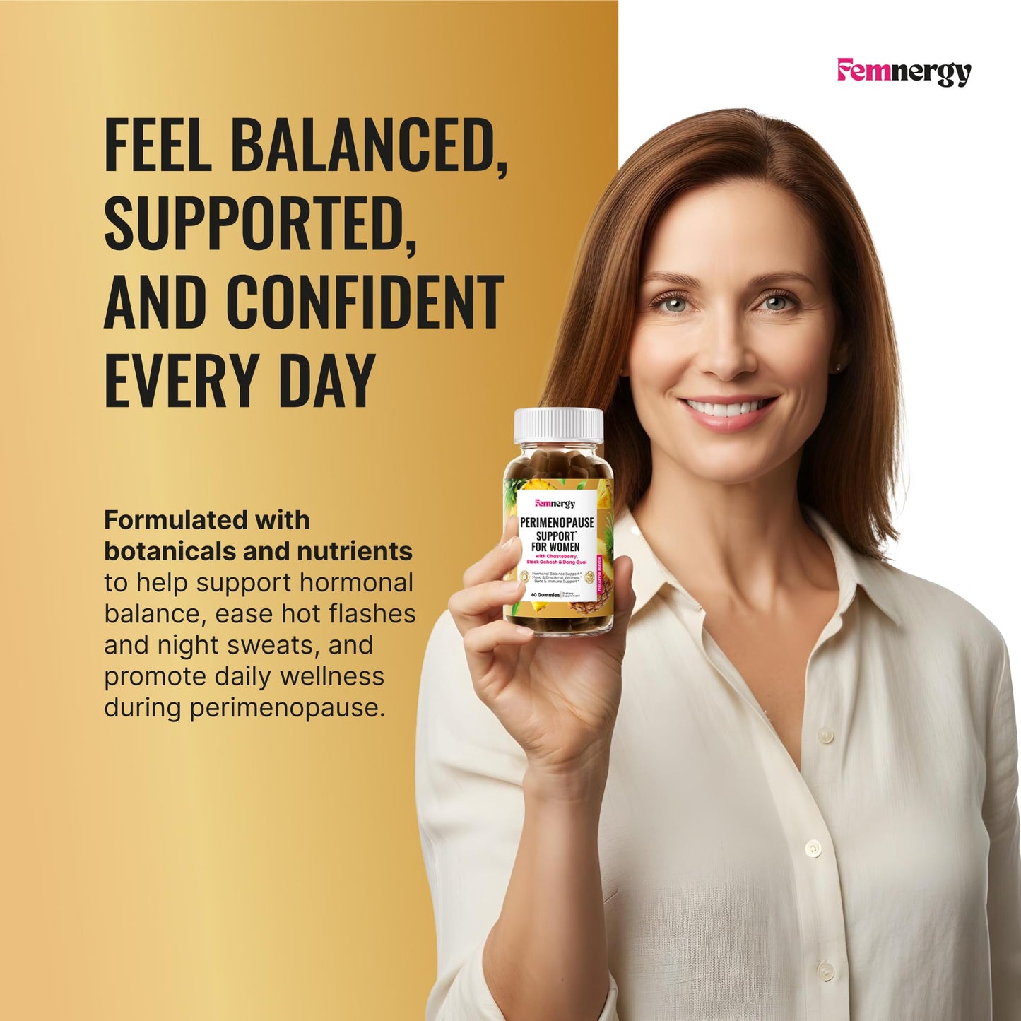 Femnergy Perimenopause Support Gummies for Women - Menopause Relief Estrogen & Hormone Balance Supplement with Black Cohosh Chasteberry Vitamins D3 B6 for Hot Flashes Night Sweats & Mood Swings - Maple Wellness Supplements