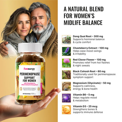 Femnergy Perimenopause Support Gummies for Women - Menopause Relief Estrogen & Hormone Balance Supplement with Black Cohosh Chasteberry Vitamins D3 B6 for Hot Flashes Night Sweats & Mood Swings - Maple Wellness Supplements