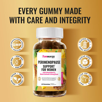 Femnergy Perimenopause Support Gummies for Women - Menopause Relief Estrogen & Hormone Balance Supplement with Black Cohosh Chasteberry Vitamins D3 B6 for Hot Flashes Night Sweats & Mood Swings - Maple Wellness Supplements