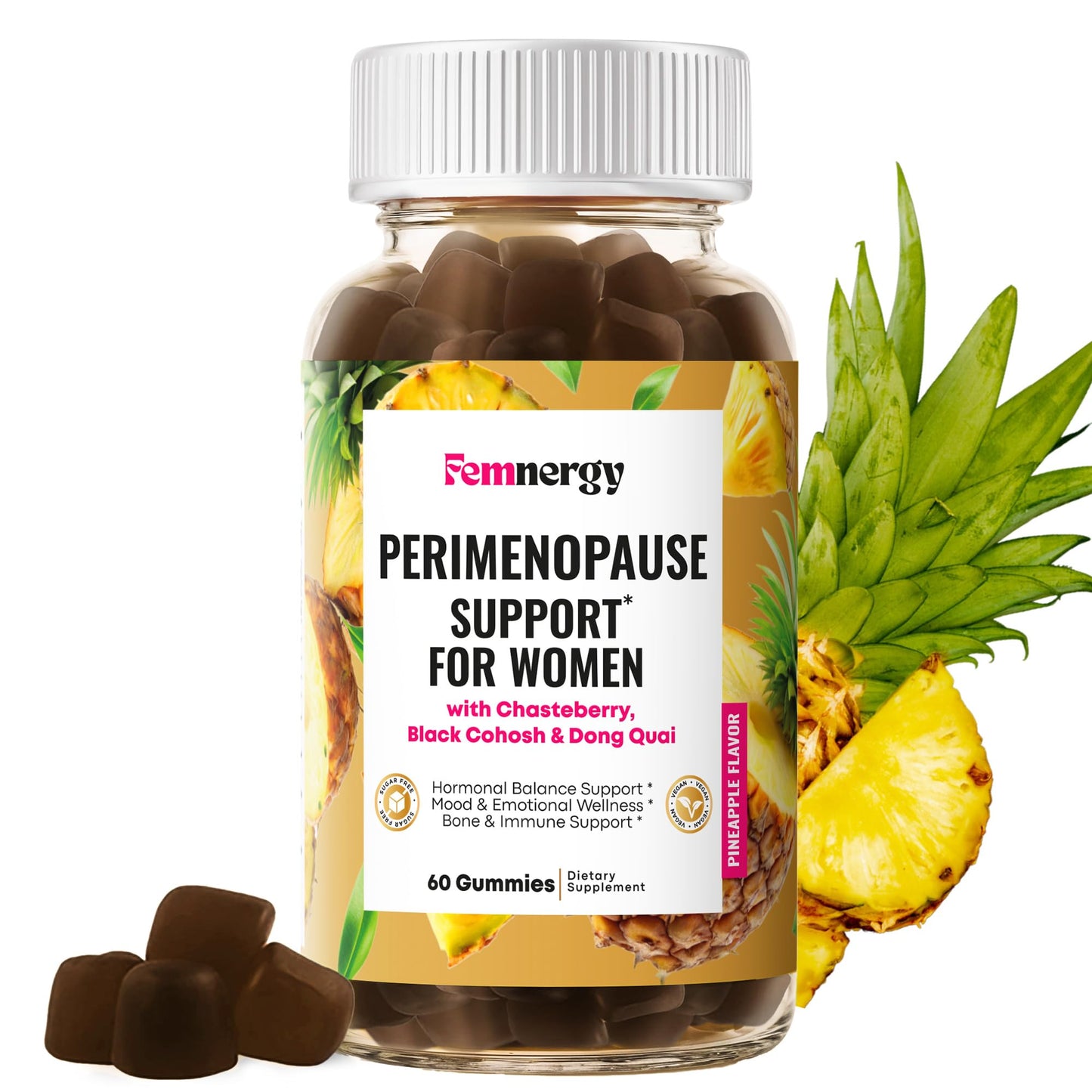 Femnergy Perimenopause Support Gummies for Women - Menopause Relief Estrogen & Hormone Balance Supplement with Black Cohosh Chasteberry Vitamins D3 B6 for Hot Flashes Night Sweats & Mood Swings - Maple Wellness Supplements