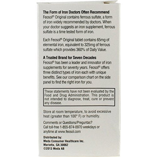 Feosol Original Iron Supplement Tablets, Non-heme, 65mg Iron per Pill, 1 Per Day, 120ct, 4 Month Supply, for Energy and Immune System Support, Made in USA - Maple Wellness Supplements