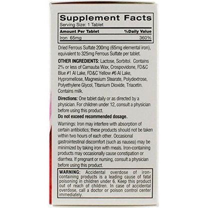 Feosol Original Iron Supplement Tablets, Non-heme, 65mg Iron per Pill, 1 Per Day, 120ct, 4 Month Supply, for Energy and Immune System Support, Made in USA - Maple Wellness Supplements