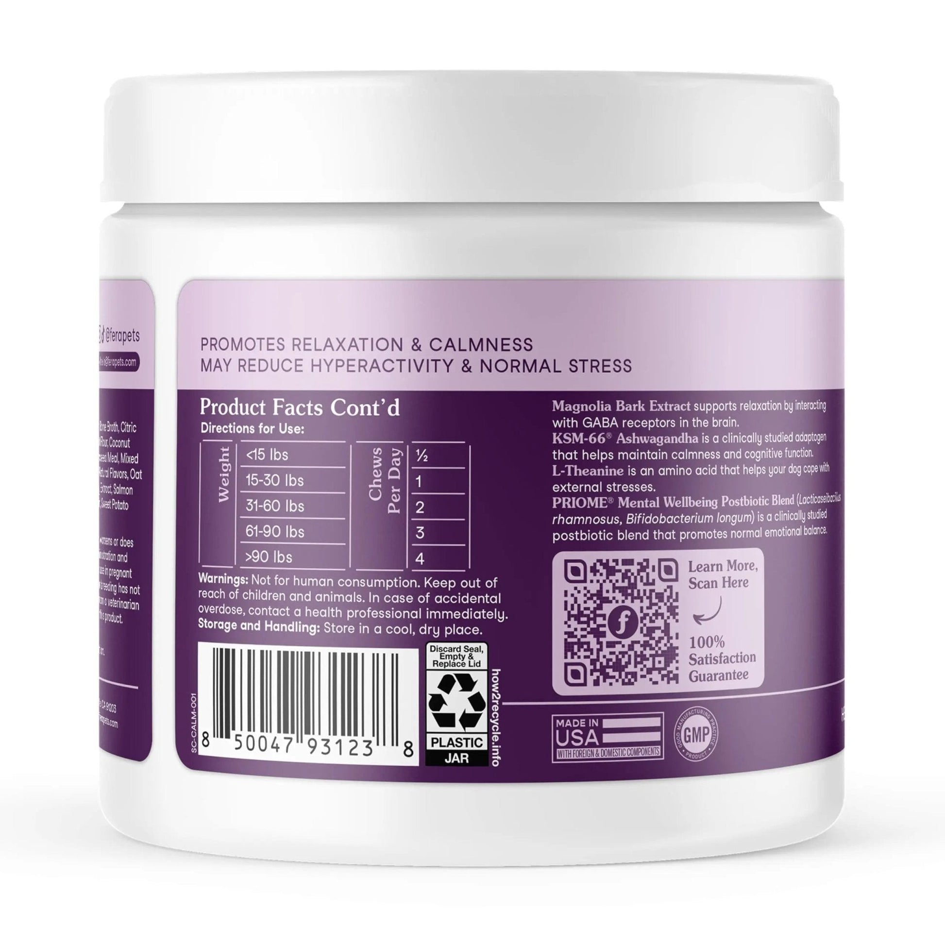 Fera Pets Dog Calming Chews - Helps Manage Everyday Stress & Separation - Promotes Relaxation - Ashwagandha & Priome® Mental Wellbeing Postbiotic Blend - 30 Soft Chews - Maple Wellness Supplements
