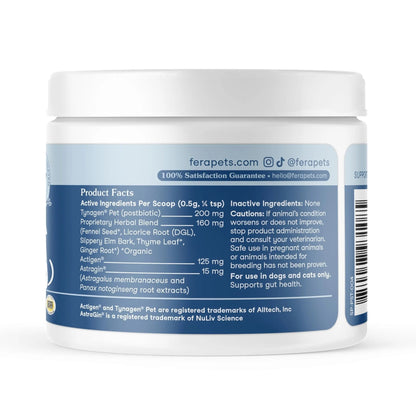 Fera Pets Postbiotics Plus Prebiotics for Dogs & Cats - with Slippery Elm - Promotes Optimal Digestive Health & Inflammatory Response - Enhances Immunity - 120 Scoops - Maple Wellness Supplements