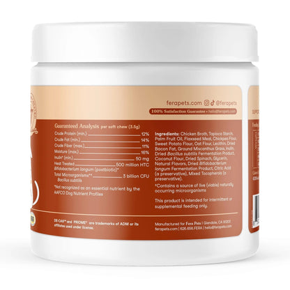 Fera Pets Probiotics for Dogs with Prebiotics and Postbiotics - Full Spectrum Gut Health Support - Promotes a Balanced Gut Microbiome - Boosts Immune Health - 30 Soft Chews - Maple Wellness Supplements