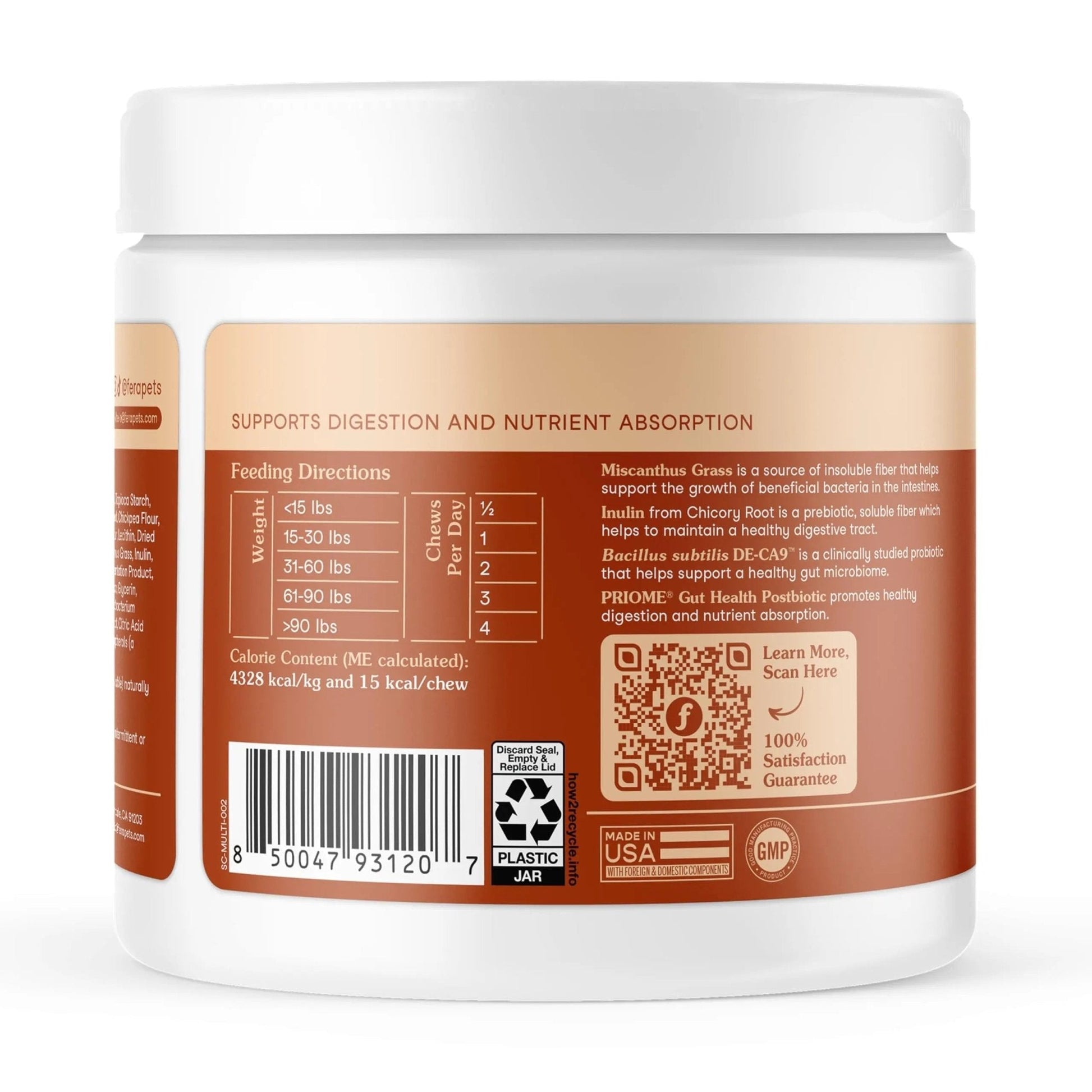 Fera Pets Probiotics for Dogs with Prebiotics and Postbiotics - Full Spectrum Gut Health Support - Promotes a Balanced Gut Microbiome - Boosts Immune Health - 30 Soft Chews - Maple Wellness Supplements