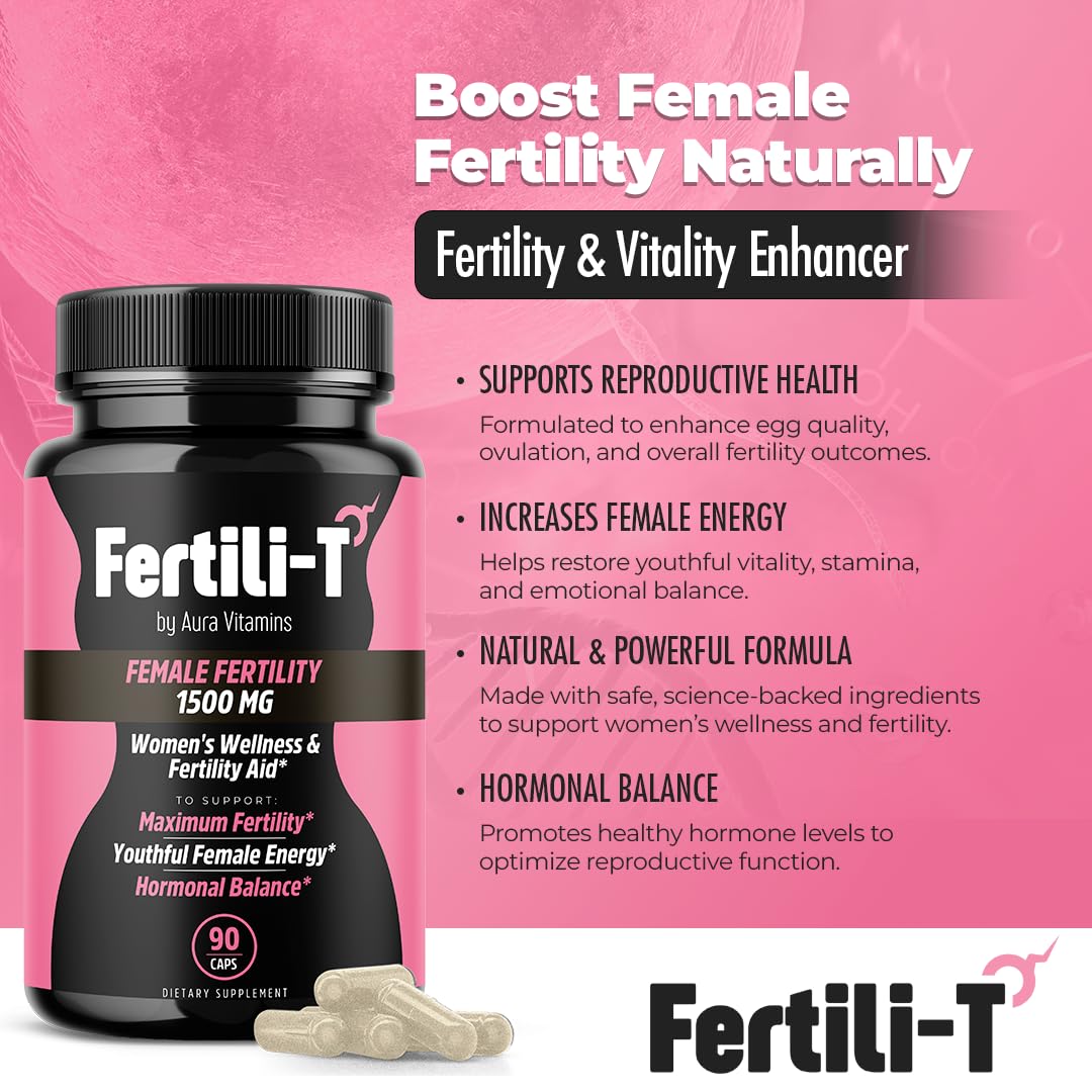 Fertili-t Female (90 Caps) Natural Fertility Support, Hormonal Balance & Prenatal Vitamins for Women, Conception Support, Natural Fertility Supplement with Aguaje & Red Maca (30-Day Supply) (1) - Maple Wellness Supplements