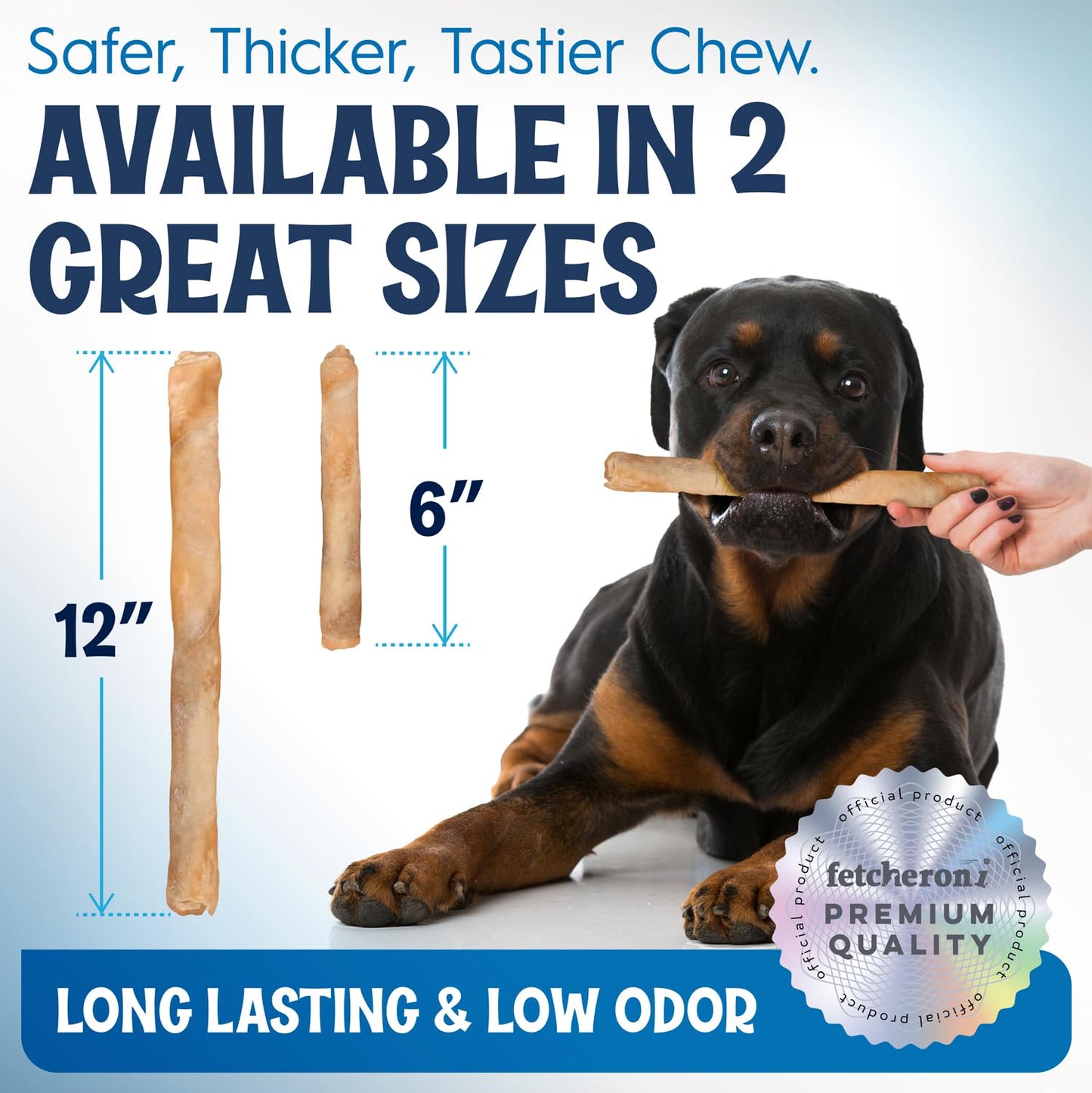 FETCHERONI 12" Collagen Sticks for Dogs – Low Odor Long-Lasting Bully Stick & Rawhide Alternative, Single Ingredient Beef Bone, High Protein Dental Treat, Vet Approved, Improves Joint Health – 5 Pack - Maple Wellness Supplements