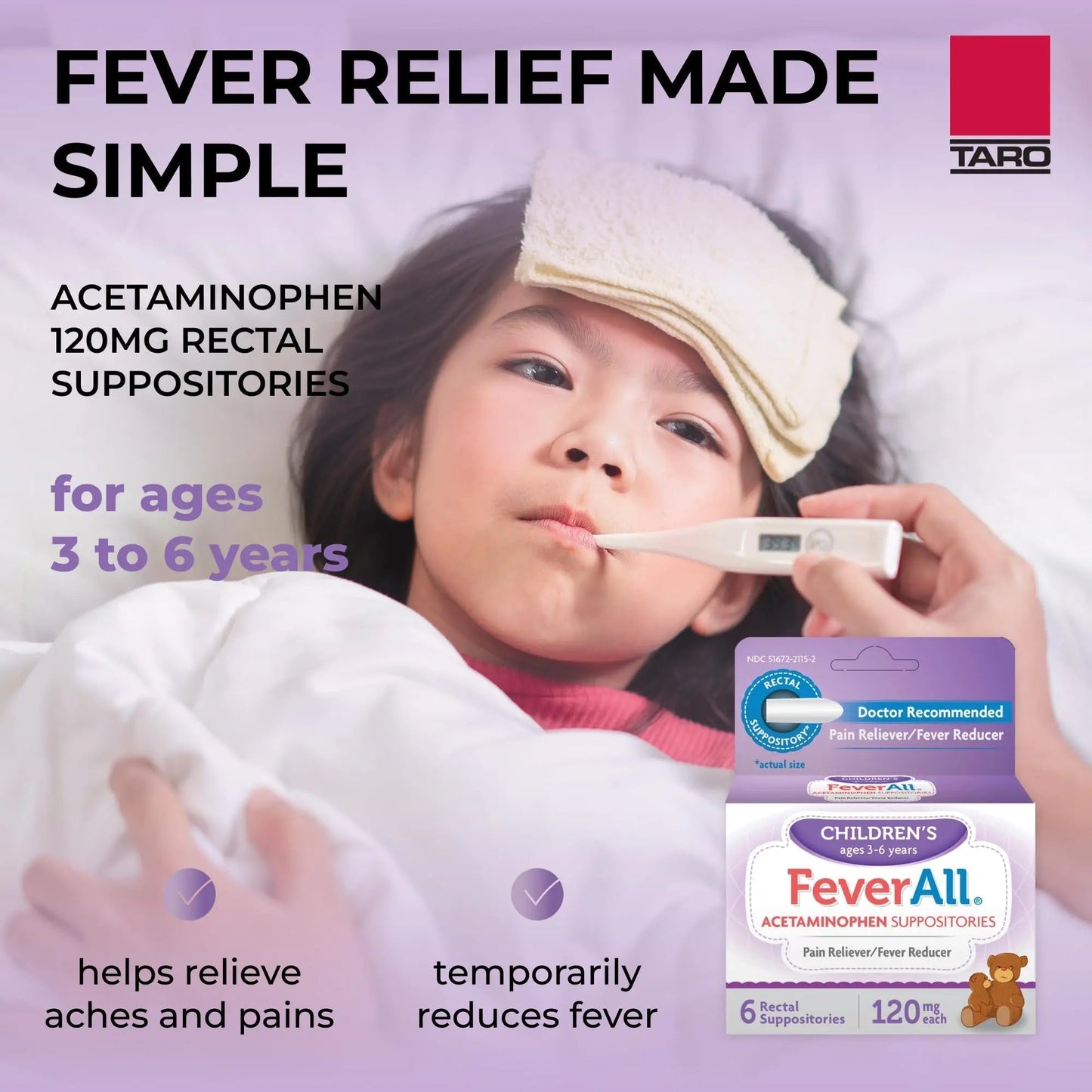 Feverall Infant Acetaminophen Suppositories 6 Rectal Suppositories 120 mg Each Pain Reliever/Fever Reducer. Paraben Free, No Artificial Colors or Other preservatives. Ages 3-6 Years - Maple Wellness Supplements