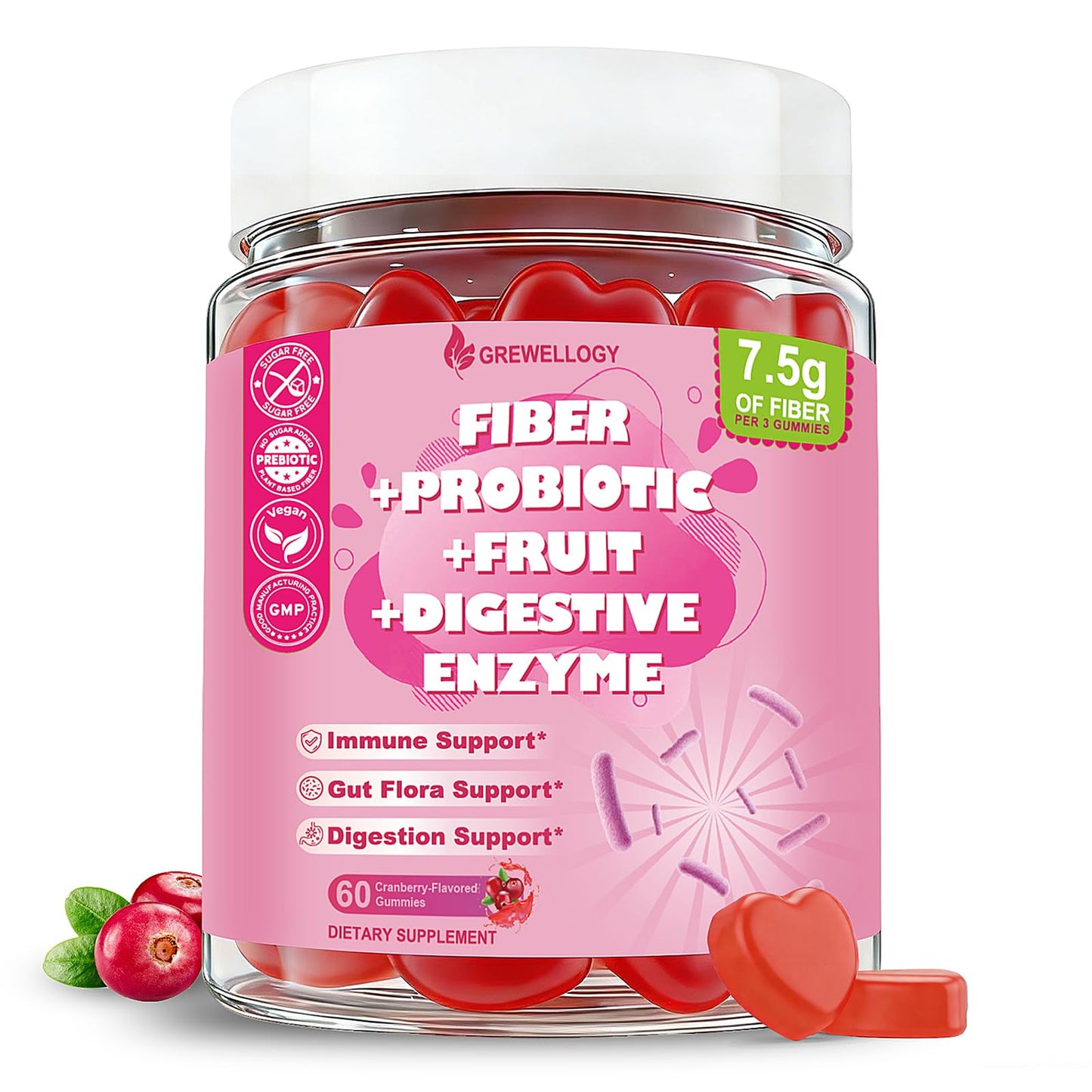 Fiber Gummies 7500mg, Probiotics & Digestive Enzymes, Sugar-Free, Vegan & Gluten-Free Supplement for Gut Health, Bloating Support & Regularity) - Maple Wellness Supplements