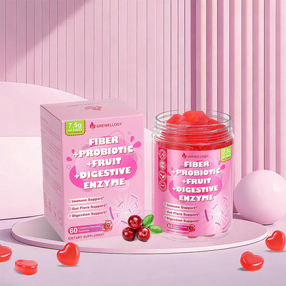 Fiber Gummies 7500mg, Probiotics & Digestive Enzymes, Sugar-Free, Vegan & Gluten-Free Supplement for Gut Health, Bloating Support & Regularity, - Maple Wellness Supplements