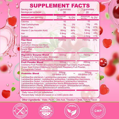 Fiber Gummies 7500mg, Probiotics & Digestive Enzymes, Sugar-Free, Vegan & Gluten-Free Supplement for Gut Health, Bloating Support & Regularity, - Maple Wellness Supplements