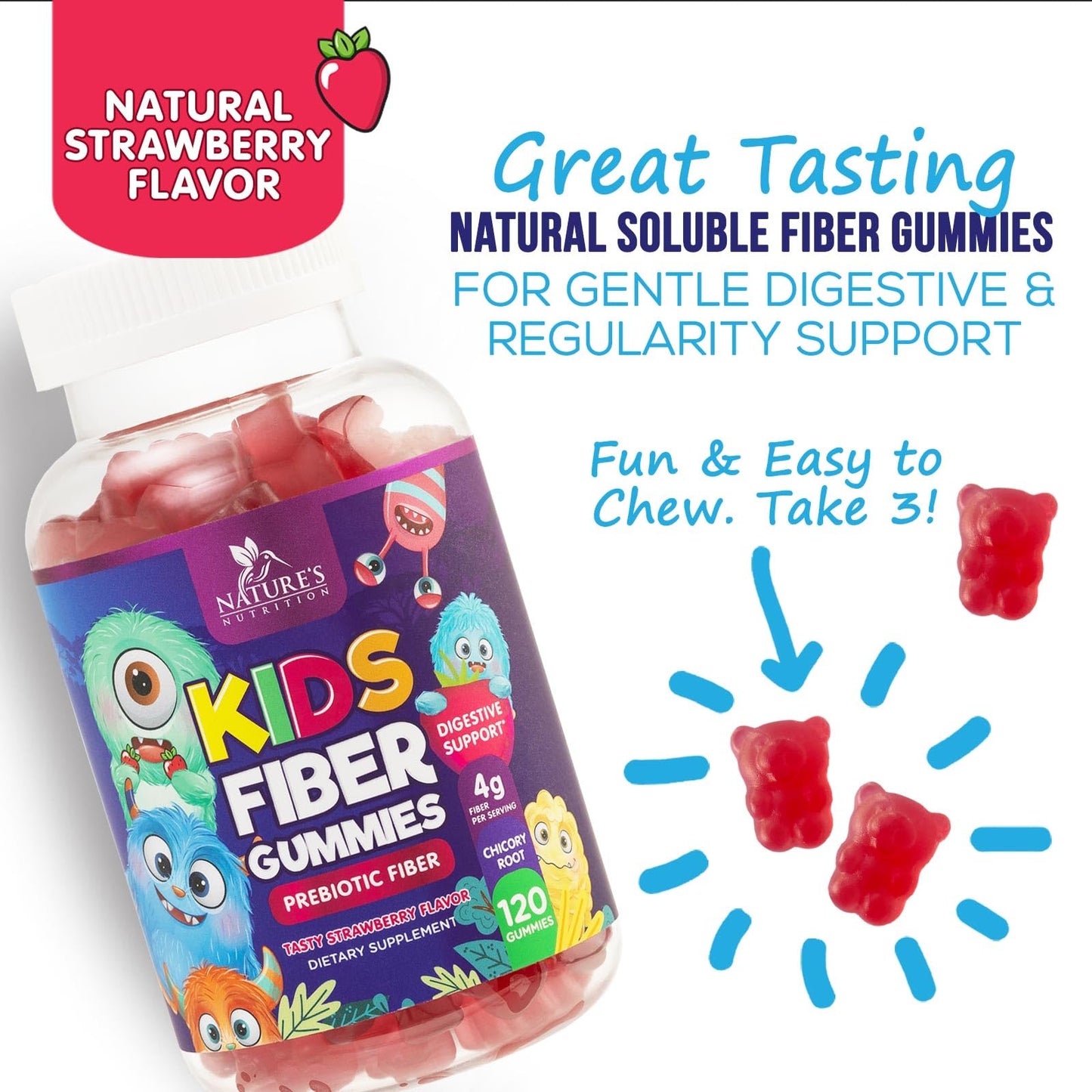 Fiber Gummies for Kids 4g Per Serving - Daily Fiber Gummy Supplement for Kids - Soluble Inulin Prebiotic Gummy for Digestive Health Support - Plant-Based Regularity - Maple Wellness Supplements